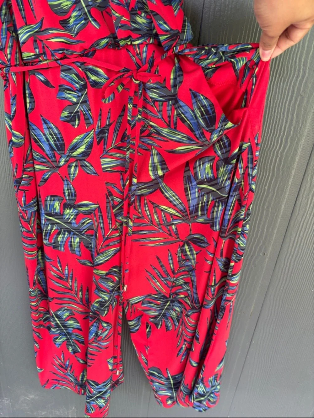 London times Red Tropical Print Halter Jumpsuit - Picture 3 of 10